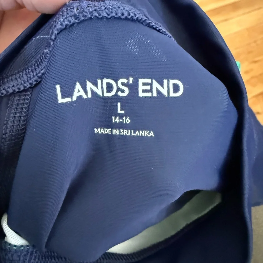 Lands End tie dye rash guard swim shirt youth‎ blue and green